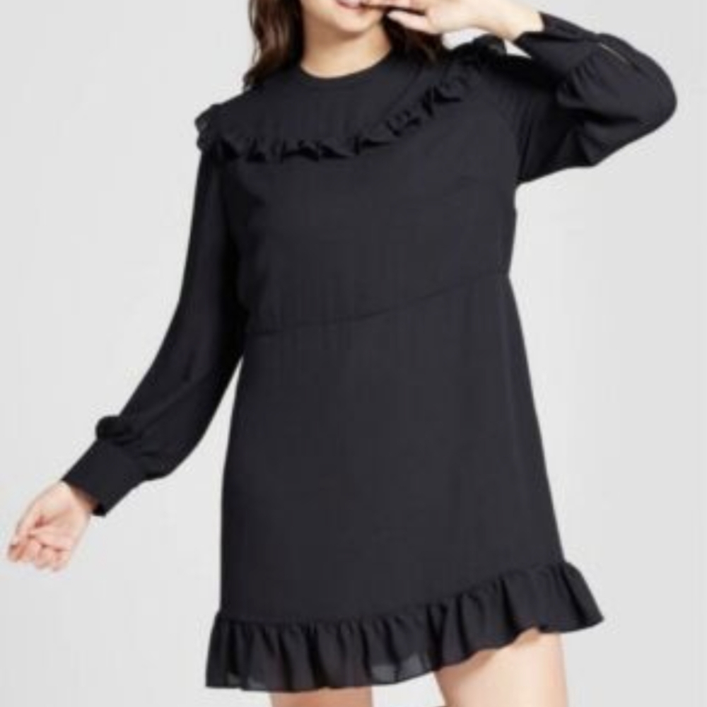 Who What Where Black Vintage Look Short Dress With Long Sleeves Size Small 610